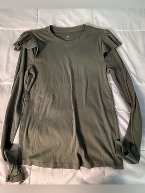 Gap Sage Green long sleeve with ruffles on shoulders